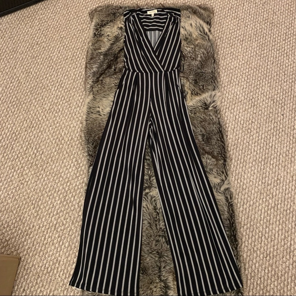 Monteau Black and White Striped Sleeveless Jumpsuit Romper